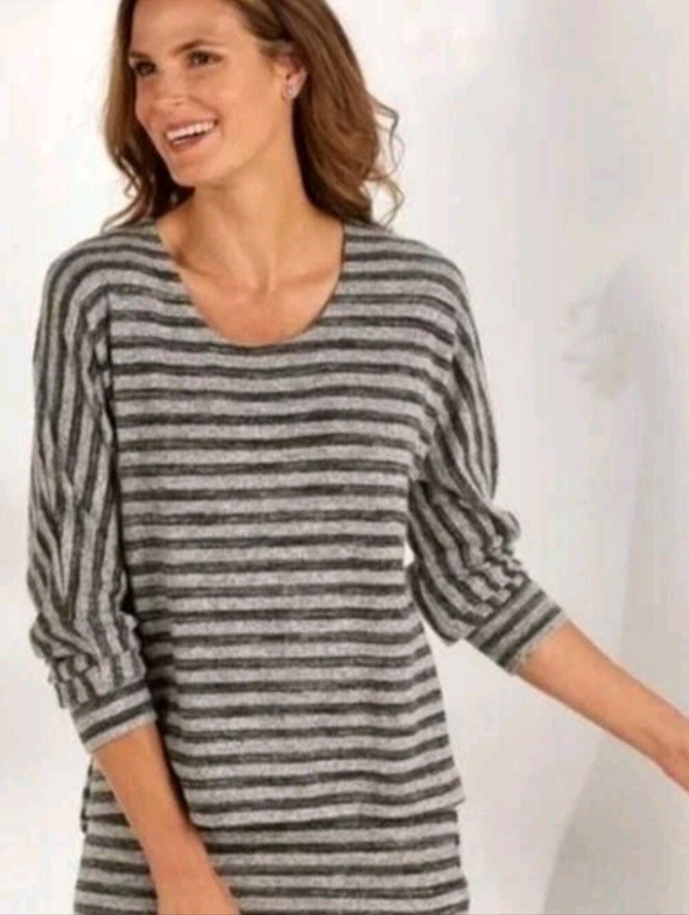 Soft Surroundings Hudson Gray Black Striped Super Soft Sweater Sz. XS